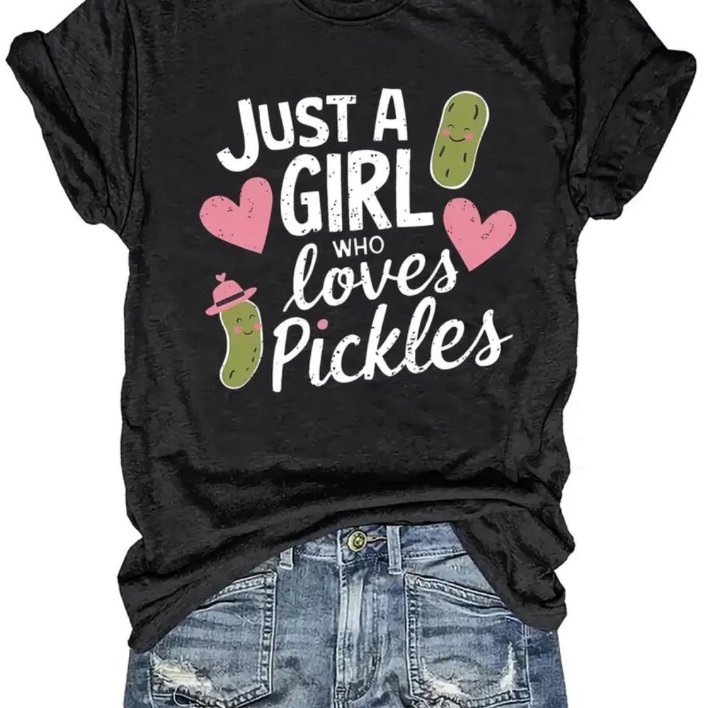 New | Black Graphic Tee with Pickle Design Various Sizes